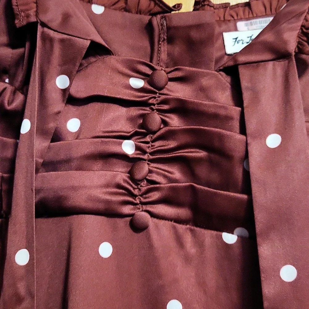 For Love And Lemons Davies Burgundy Polka Dot Swing Satin Dress - Picture 7 of 8